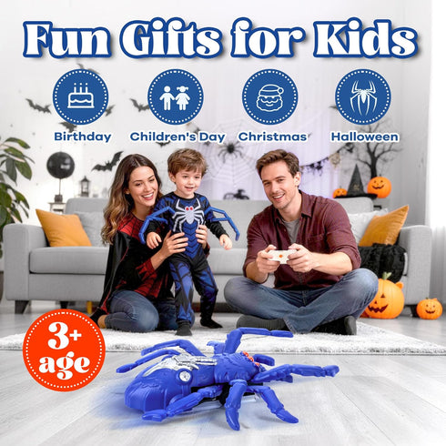 Nurcazo 3+, Wall Climbing Spider Remote Control Toy, RC Creepy Crawly Spider with LED Red Eyes, Climbs Walls