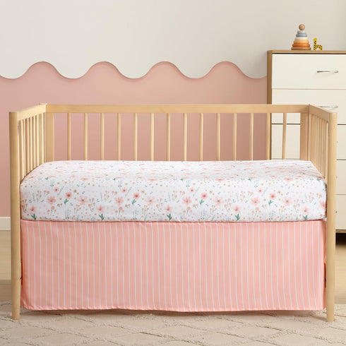 The Homistry 3-Piece Set Set The Hmistry Crib Bedding for Girls - Reversible Quilt, Fitted Sheet, Crib Skirt - Soft