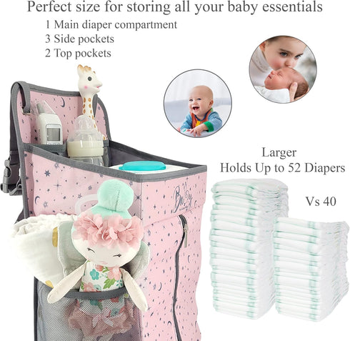 Hanging Diaper Caddy - Baby Diaper Organizer for Changing Table - Diaper Stacker for Crib, Playard or Wall - Newborn