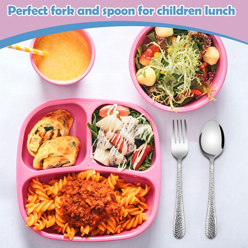 E-far Toddler Forks and Spoons Set, 10-Piece Stainless Steel Safe Silverware for Self Feeding, Dishwasher Safe
