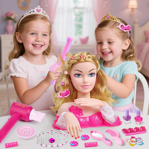 Cleboen Playset 3 4 5 6 7 8+ Hair Styling Doll Head Makeup Kit for Girls Toys - Kids Hair Salon Pretend with Hairdryer