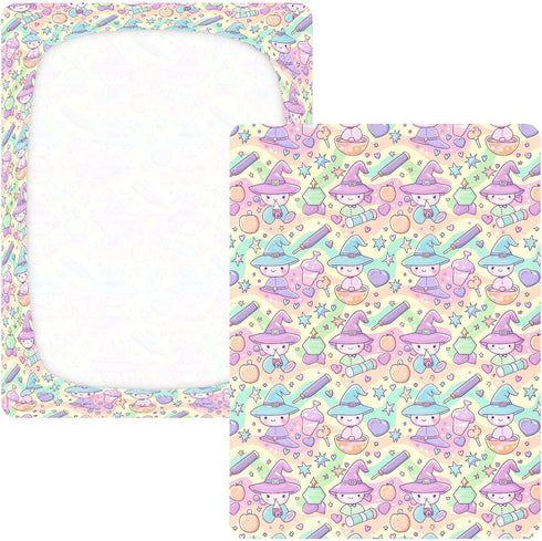 miaozhen 1 Pack 52x28 Cotton Baby Crib Sheets Soft Comfy Witch Potion Cartoon Toddler Mattress Sheet for Nursery