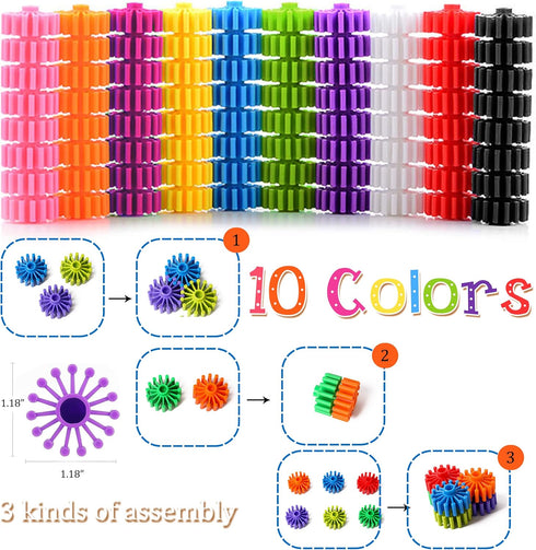 RAINBOW TOYFROG 100 Piece Interlocking Gears Toys Kit with Tote - Colorful Manipulatives for Kids' Sensory Bin