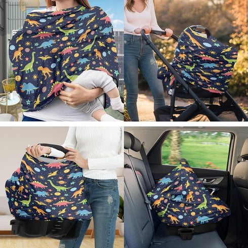 Sarogrorin Multicolor Dinosaur Carseat Covers Unisex Breathable Breastfeeding Covers Nursing Pillow Cover Infant