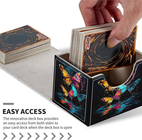 Card Deck Box for MTG Cards, Strong Magnetic Storage Box for 100+ Single Sleeved Cards, Cute Rainbow Butterfly