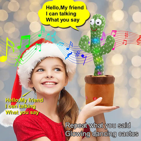 Talking Cactus Mimicking Toy, Plush Toy that Repeats What You Say, Singing and Dancing Gift for Kids