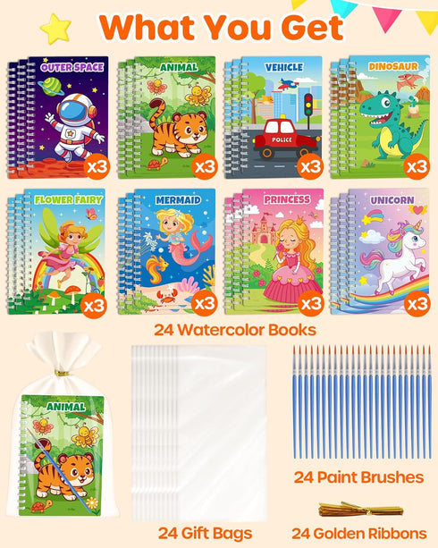 24 Pack 4-8-12, D-FantiX Paint with Water Coloring Books for Kids Ages Birthday Party Favors Bulk Gifts Goodie Bag