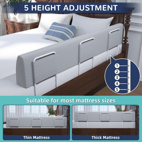 FigTime 51", 3-Bracket) Bed Bumper for Toddlers, Foam Bed Rail for Toddlers, Toddler Bed Rail Bumper, Soft Safety Bed