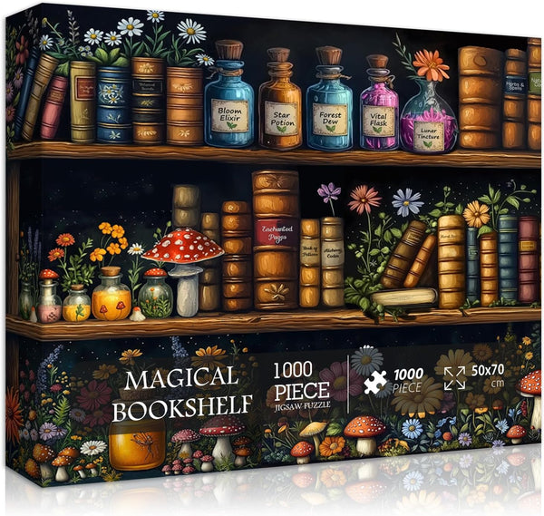 PICKFORU Magic Bookshelf Puzzles for Adults 1000 Pieces, Vintage Book Wildflower Pages Jigsaw