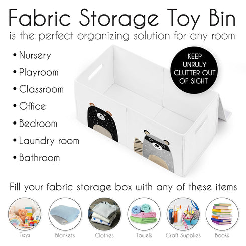 Sweet Jojo Designs Woodland Bear Racoon Boy or Girl Small Fabric Toy Bin Storage Box Chest For Baby Nursery or Kids