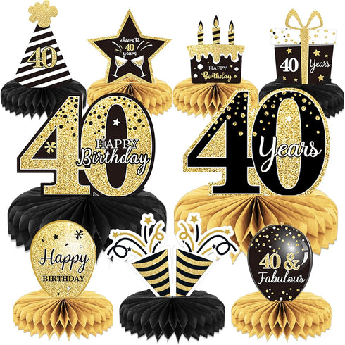 9 Pieces 40th Birthday Decoration - Cheers to 40 Years Honeycomb Centerpieces for Tables, Party Decor Supplies