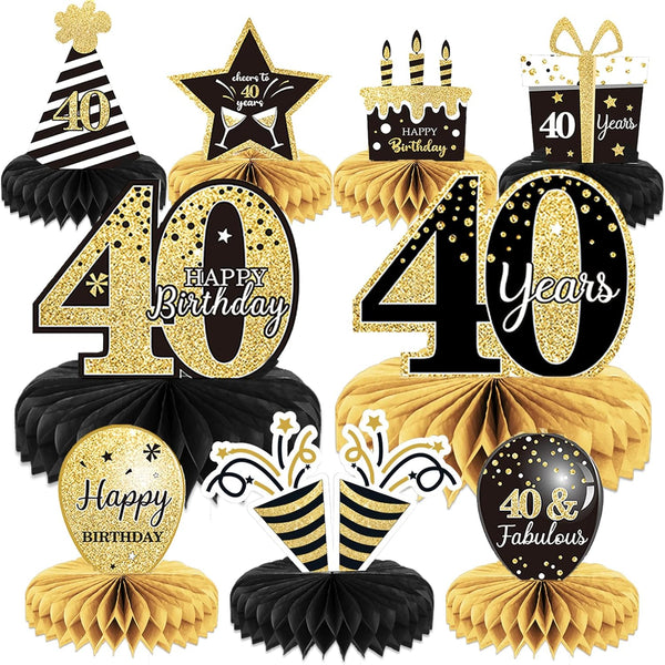 9 Pieces 40th Birthday Decoration - Cheers to 40 Years Honeycomb Centerpieces for Tables, Party Decor Supplies