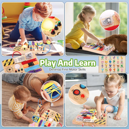 Toddler Busy Board | Montessori Toys for 1-3 Year Old Boys | Sensory Travel Learning Activities Gift
