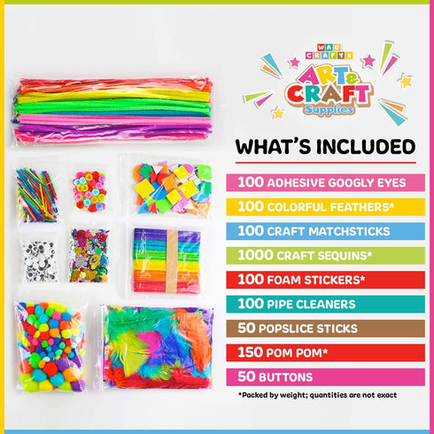 WAU CRAFTS 1750 pcs Arts and Crafts Supplies Set for Kids - Crafting for School, Kindergarten, and Homeschool