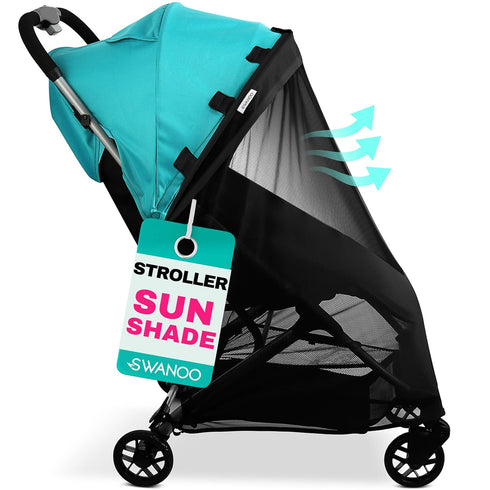 70% Swanoo Stroller Sun Shade Cover, Mosquito Net for Stroller Shade Extender with Magnetic Tabs Block of UV Rays, Bug
