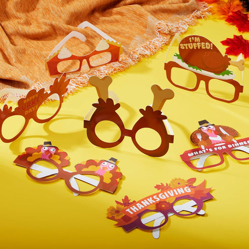 JOYIN 24 Pcs Thanksgiving Turkey Eyeglasses, Pumpkin Maple Leaves Photo Props for Kids Thanksgiving Party