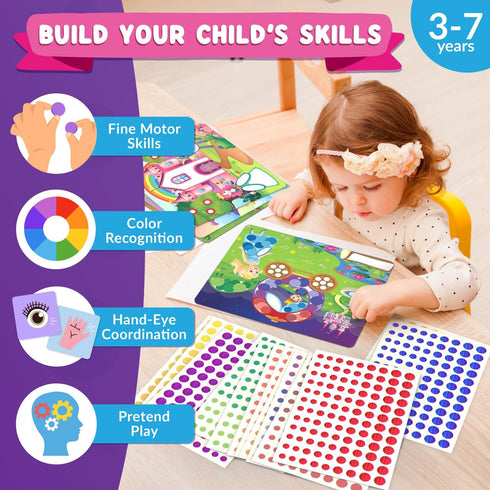 Funcils Dot Art Activity - Unicorn & Princess Sticker Art Kit for Kids, Toddler Craft Supplies for Ages 3-7