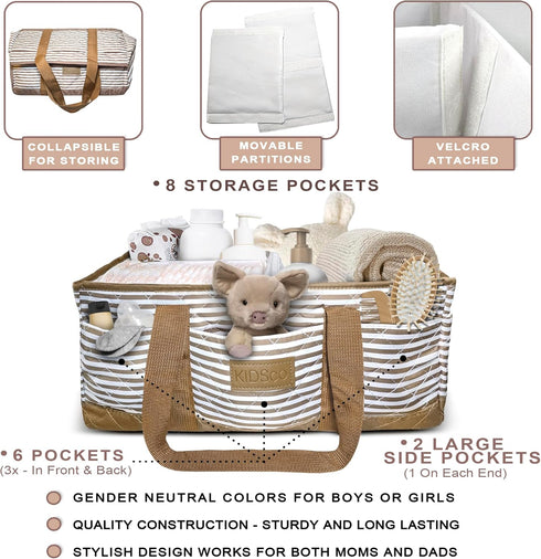 KIDSco. Baby Diaper Caddy. Portable Storage for Diapers, Wipes and Changing Table Essentials. A Nursery and Travel Must