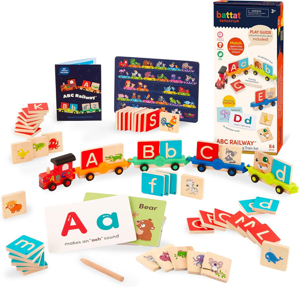 Battat Education Wooden Alphabet Train Set ABC Letter Train Toy with 84