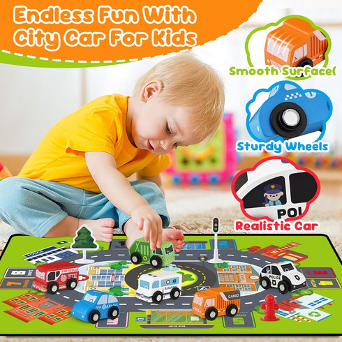 22 Set Toddler Car Toys, Toy Cars for Toddlers, Wooden Cars Toys for Toddler Boy, PCS Cars and Trucks Toy Vehicles