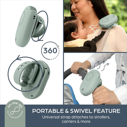 Dreambaby Breezz-to-Go USB Rechargeable Bladless Baby Fan with Swivel Strap Portable Cooling for Strollers, Car Seats