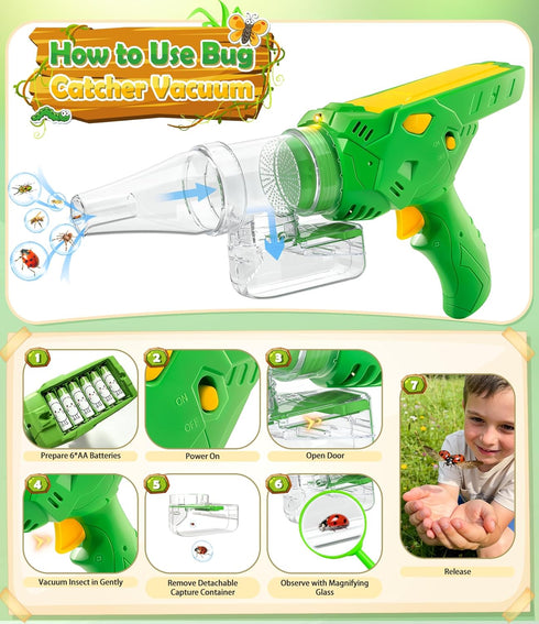 3-12, Bug Catcher for Kids Bug Vacuum Bugs Catching Release Kit, Magnifying Glass Bug Collector Butterfly Net Bugs