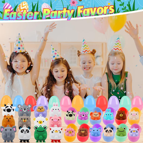 24 Pack Prefilled Easter Eggs with Animal Pop Toys, Filled Easter Eggs for Egg Hunt, Easter Basket Stuffers