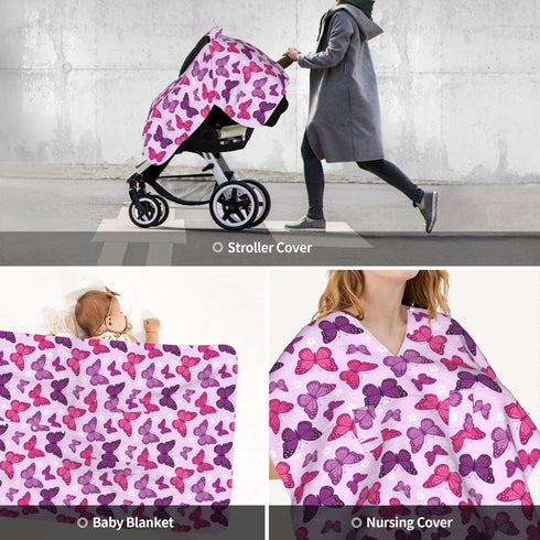 Mcewoel Butterfly Car Seat Canopy Cover for Baby, Nursing Cover for Newborn, Pink Butterfly Baby Girl Stuff Stroller