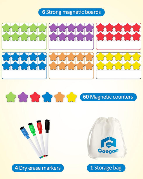 Coogam Magnetic Ten-Frame Set, Math Manipulative EVA Number Counting Games for Kindergarten Classroom Kids 3-5