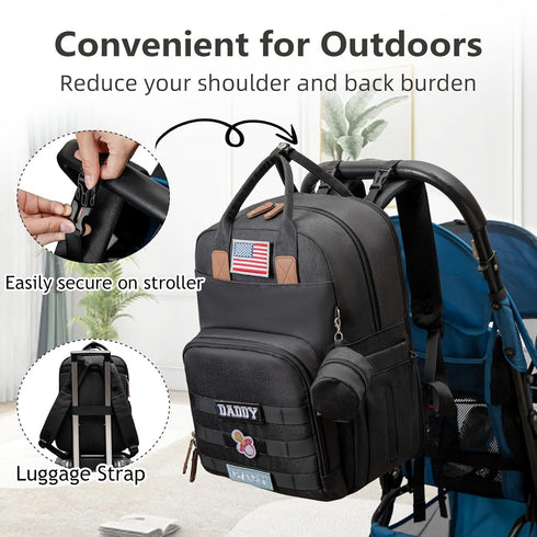 Backpack Expandable Diaper Bag for Dad and Mom Large Capacity Baby Diaper Bag with Premium Leather, Changing Pad