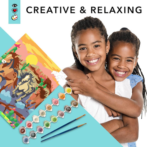 Bright Stripes Paint by Numbers Kit for Kids - Easy Follow Canvas with Frame, Wild Horses Paint Kit