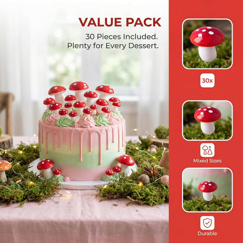 30 Pack jarbins Mushroom Cake Decorations Red Mini Mushroom Toothpicks Foam Cupcake Toppers Mushroom Cake Picks