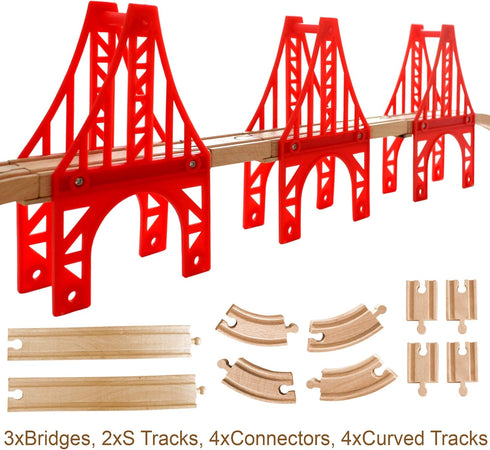 OrgMemory 3 Wooden Train Bridges, Suspension Bridge, Wooden Train Track Accessories, Wood Train Track, Train Tracks