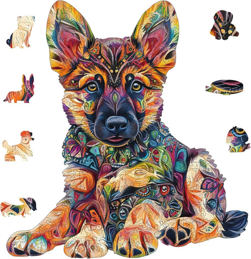 Ruikiyart Wooden Puzzle for Adults 500 Pieces,Unique Dog Shaped German Shepherd Puggy