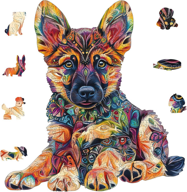 Ruikiyart Wooden Puzzle for Adults 500 Pieces,Unique Dog Shaped German Shepherd Puggy