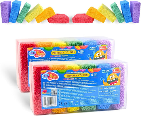 Silly Foam, Creative Modeling Foam Beads, 2-Pack of 6 Primary Colors, Easy