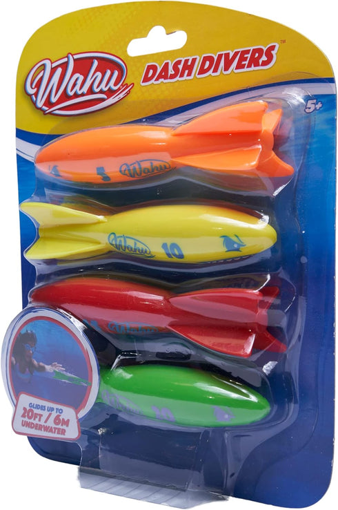Wahu Dash Divers Pool Diving Toy Set, 5" Diving Sticks and 4-Piece Underwater Torpedoes for Kids