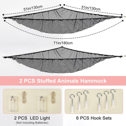 Stuffed Animals Net or Hammock - Kids Toy Storage Organizer with LED Light Unicorn Castle Hanging Corner Holder