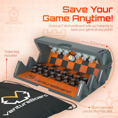 6 Inches Magnetic Chess Set, Unique Board Game with 2 Extra Queens, Portable Travel Folding Board, Orange/Grey