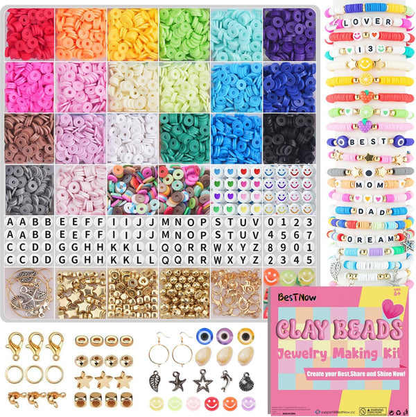 BestNow Clay Beads Bracelet Making Kit 5000 Pcs Friendship Bracelet Kits Flat