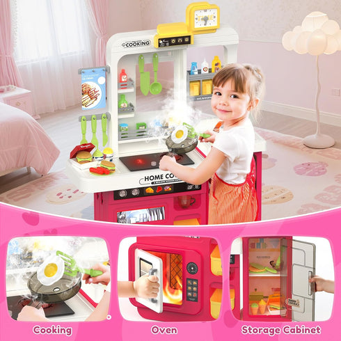 Easface Playset, 68 Playset 1-3 3-5, 32.2IN Kids Kitchen PCS Toddler Kitchen for Toddlers Play Kitchen with Spraying