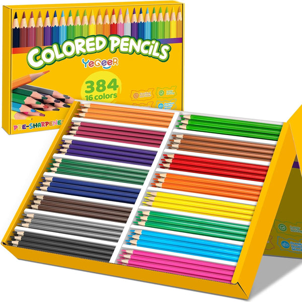 YEGEER 384 Count Colored Pencils Bulk, 16 Assorted Colors, Pre-sharpened Coloring Pencils Set