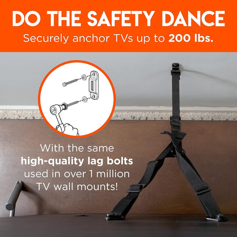 ECHOGEAR 90 TV Safety Straps for Big TVs Heavy-Duty Anti-Tip Anchors for TVs Up to Secure to Wall or Furniture