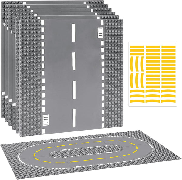 6 Pack Road Baseplates for Building, Compatible with Lego Classic Bricks, 10” x 10” for City Sets (Attached DIY
