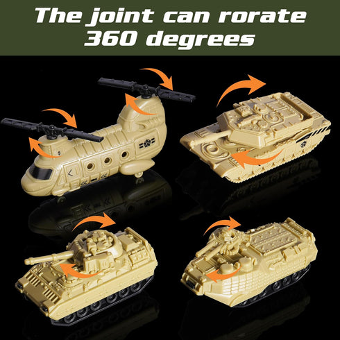 Sets 9 4-7 XDUOYJOY Military Tank Toy with Launchable Missiles, Army Toys with Vehicles, Helicopter Trucks Army Men