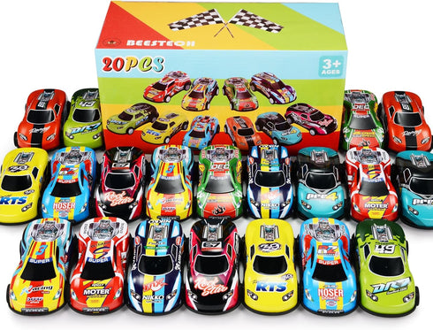 20 Pack 3.4 Inch Metal Pull Back Toy Cars for Boys Girls Toddlers 3-7 Years Old, Party Favors, Goodie Bag Stuffers
