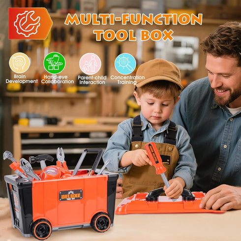 Set Set, 3-8 REXBETI Kids Tool with Box and Electronic Toy Drill, Pretend Play Kids Workbench Construction Kits