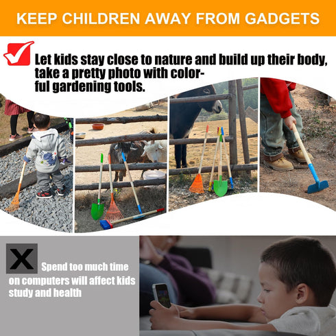 5Pcs 3 4 5 6 7 8 Kids Shovel, Rake for Leaves, Spade, Hoe and Broom, Kids Garden Tools, Gardening Yard Outdoor Toy