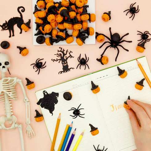 Pumpkin Erasers for Kids, 60pcs Halloween Bulk 3D Jack-O’-Lantern Mini Pencil Top Erasers