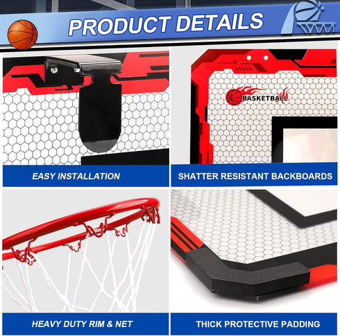 Indoor Basketball Hoop Set for Kids Adults, Pro Mini Basketball Hoop for Door Wall with 4 Balls Toy Gift for Boys Girls.